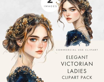 Victorian Lady Clipart: Watercolor Elegant Women, Junk Journal (Transparent PNG Digital Download) Commercial Use