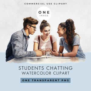 Adolescentes conversando clipart, IMAGEM ÚNICA, Uso comercial, PNG transparente, Alunos de aquarela sentados na mesa, Ilustrações de educação para adolescentes