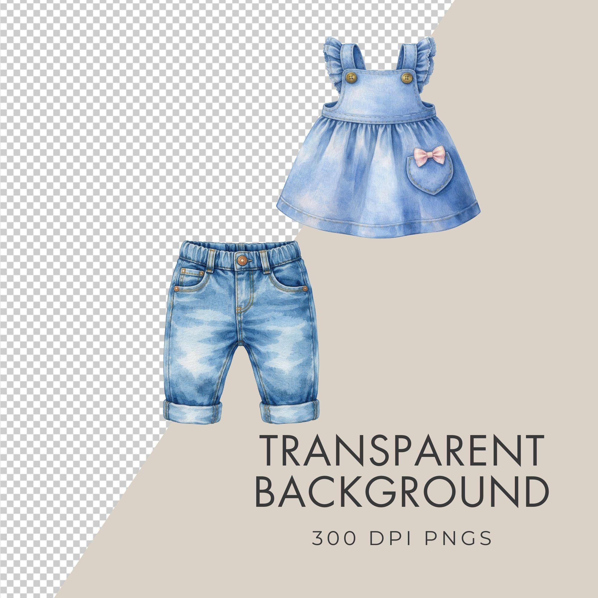 Blue Jean Baby Clipart Set – Denim Baby Shower, Watercolor, Transparent ...