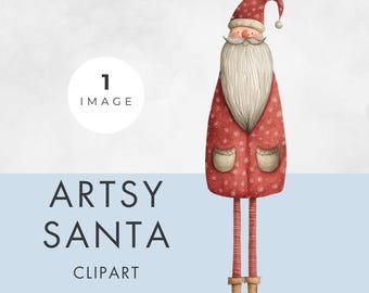 Artsy Santa Clipart, SINGLE IMAGE, Commercial Use, Transparent PNG, Cartoon Quirky Father Christmas, Kids Illustration, Digital Download