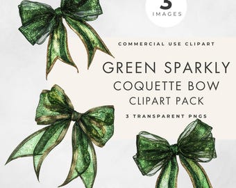 Clipart de laço verde brilhante: Gráficos PNG transparentes Coquette, uso comercial (download digital)