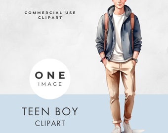 Teenage Boy Clipart, SINGLE IMAGE, Commercial Use License, Transparent PNG, Watercolor, Teenager, Young Man, Instant Digital Download