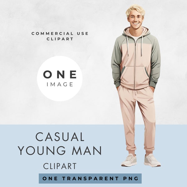 Young Man Clipart, SINGLE IMAGE, Commercial Use License, Transparent PNG, Watercolor, Casual Clothes, Modern Male, Instant Digital Download
