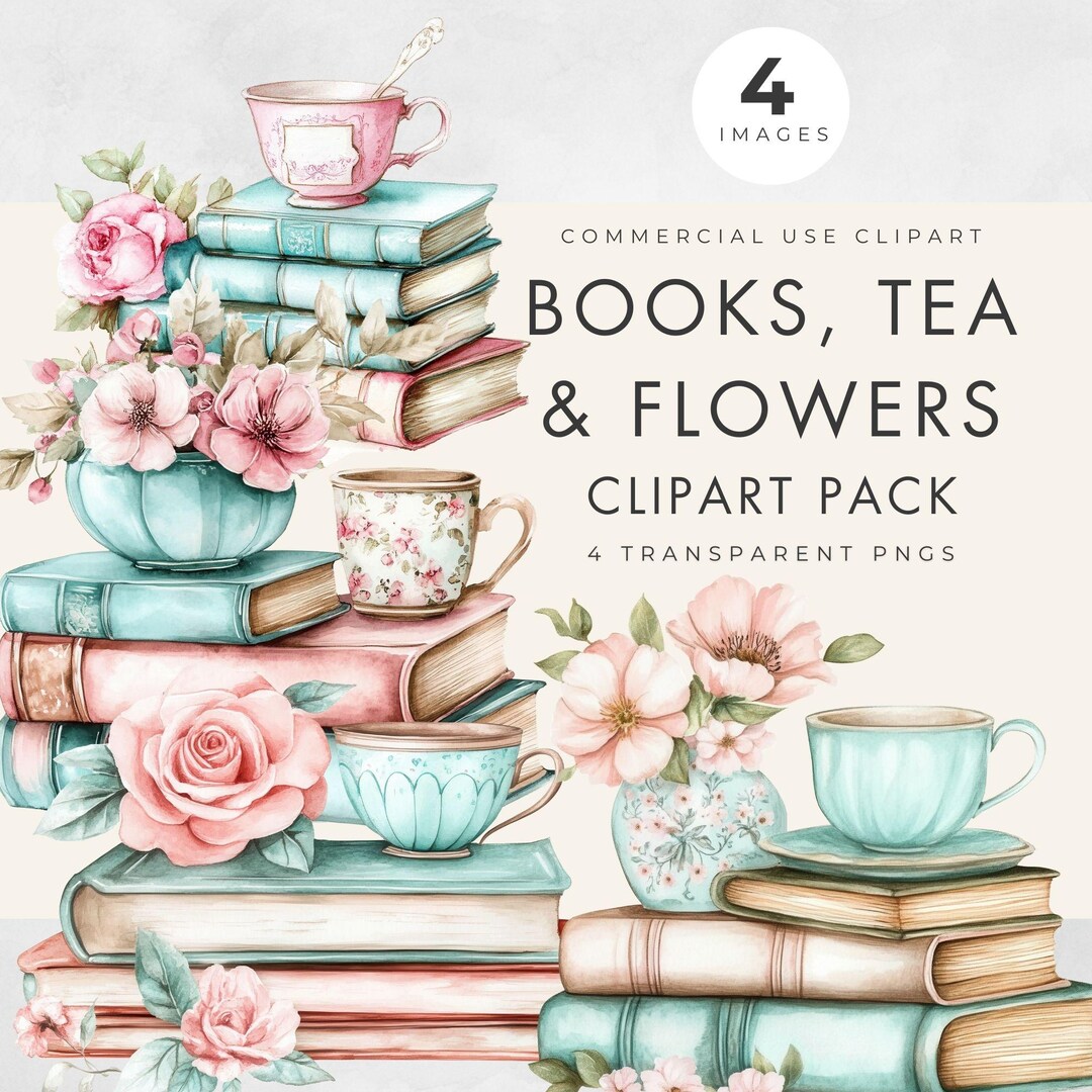 Book and Tea Clipart, Commercial Use, Transparent PNG, Stack of Books ...