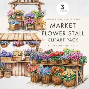 Clipart fraîchement sorti du marché, usage commercial, PNG transparent, douche nuptiale et conception d'invitation de enterrement de vie de jeune fille, étal de marché aux fleurs, fabrication de cartes