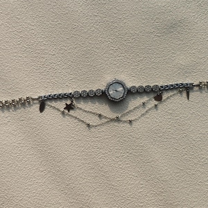 Y2K Gothic Watch Choker - Silver Chain Charm Necklace, Punk Aesthetic Jewelry, Edgy Statement Accessory