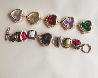 Vintage Heart Watch Charm Bracelet with Colorful Gemstone Accents – Heart Shape Dial Timepiece Jewelry