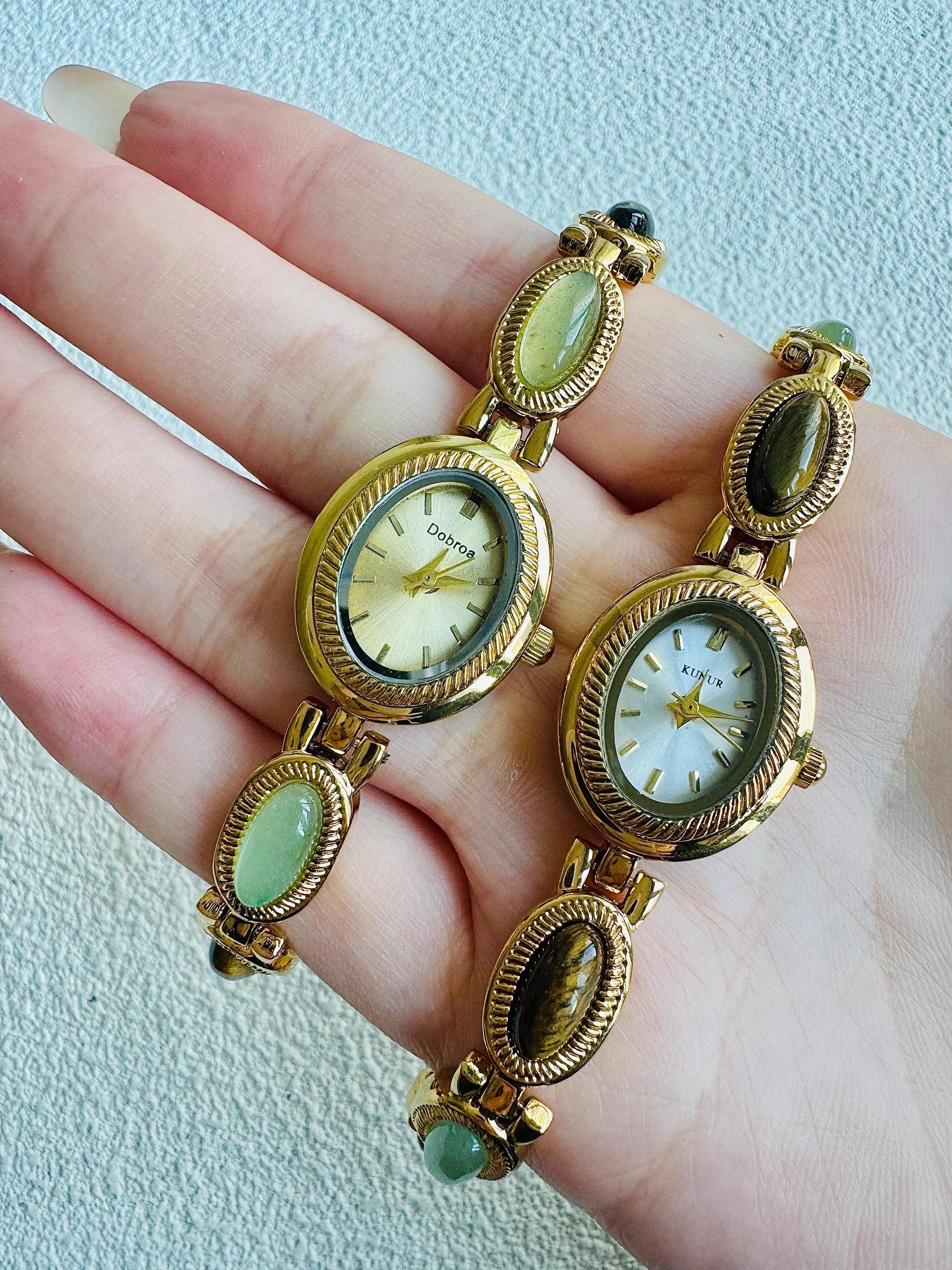 Sku0459 Retro Gold Multicoloured Gemstone Women Watch Bracelet + gift bag Vintage Gold Gemstone Watch - Etsy main image 3