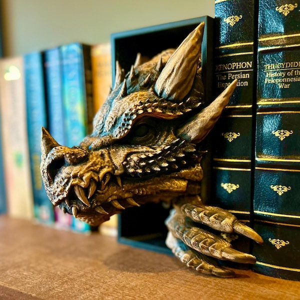 Dragon Book Nook with Tail | Bookcase shelf | Handcrafted Art Gift | Decoration