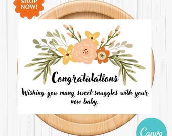 New Baby Card, Floral Congratulations (Digital Download)