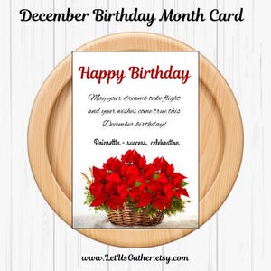 Tarjeta de cumpleaños de diciembre, tarjetas de felicitación, cumpleaños de invierno, deseos de cumpleaños, tarjetas de feliz cumpleaños, tarjeta del mes de nacimiento, tarjeta de cumpleaños de flor de pascua