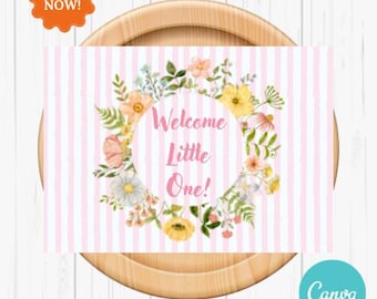 Tarjeta floral para recién nacido, ¡bienvenido pequeño! (Descarga digital)