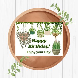 Cartão de aniversário, cartão de feliz aniversário, cartão digital, cartão de amigo para impressão, download instantâneo, envelope correspondente, plantas penduradas, cartão para ela