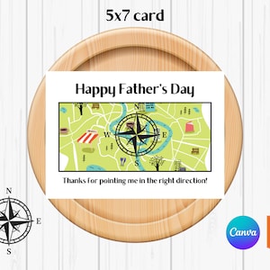 Téléchargement instantané pour la fête des pères, création de votre propre carte, carte imprimable 5 x 7, boussole et carte, carte de fête des pères beau-père