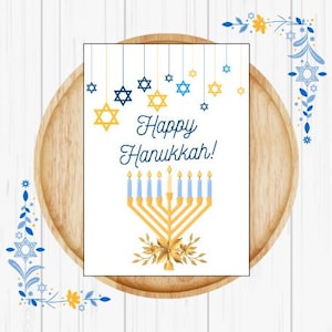 Carte de Hanoucca joyeux, carte de voeux de Hanoucca, carte de voeux imprimable de Hanoucca, carte de vacances Menorah, carte numérique, carte de joyeuses fêtes