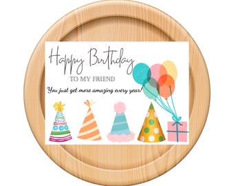 Printable Friend Birthday Card, Matching Envelope (Digital Download)