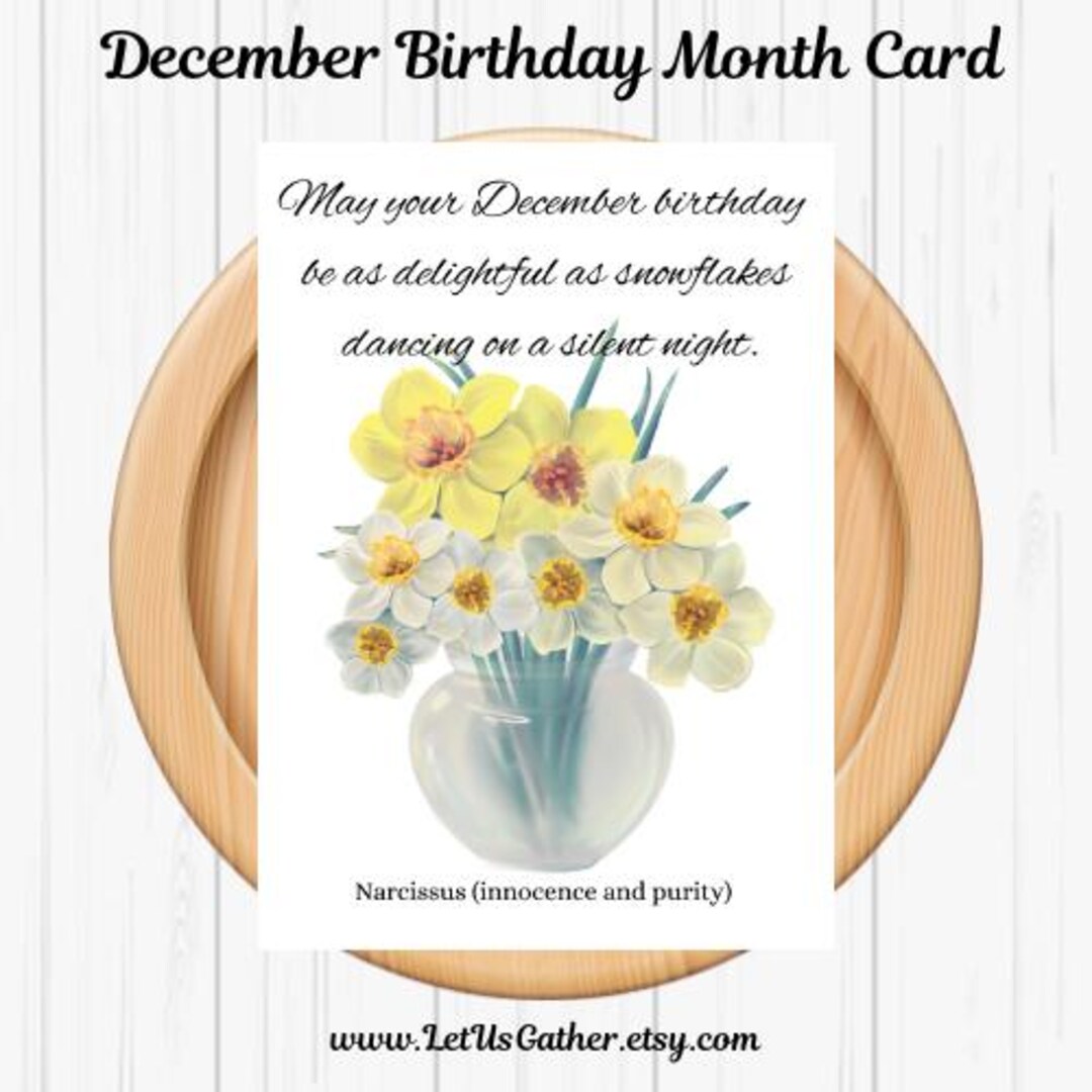 December Birthday Card, Narcissus Floral Design (digital Download) - Etsy