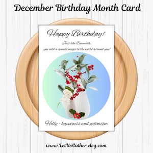 Tarjeta de cumpleaños de diciembre, tarjetas de felicitación de cumpleaños con flores, tarjeta de cumpleaños de acebo, deseos de cumpleaños, tarjetas de feliz cumpleaños, tarjeta del mes de las flores de nacimiento