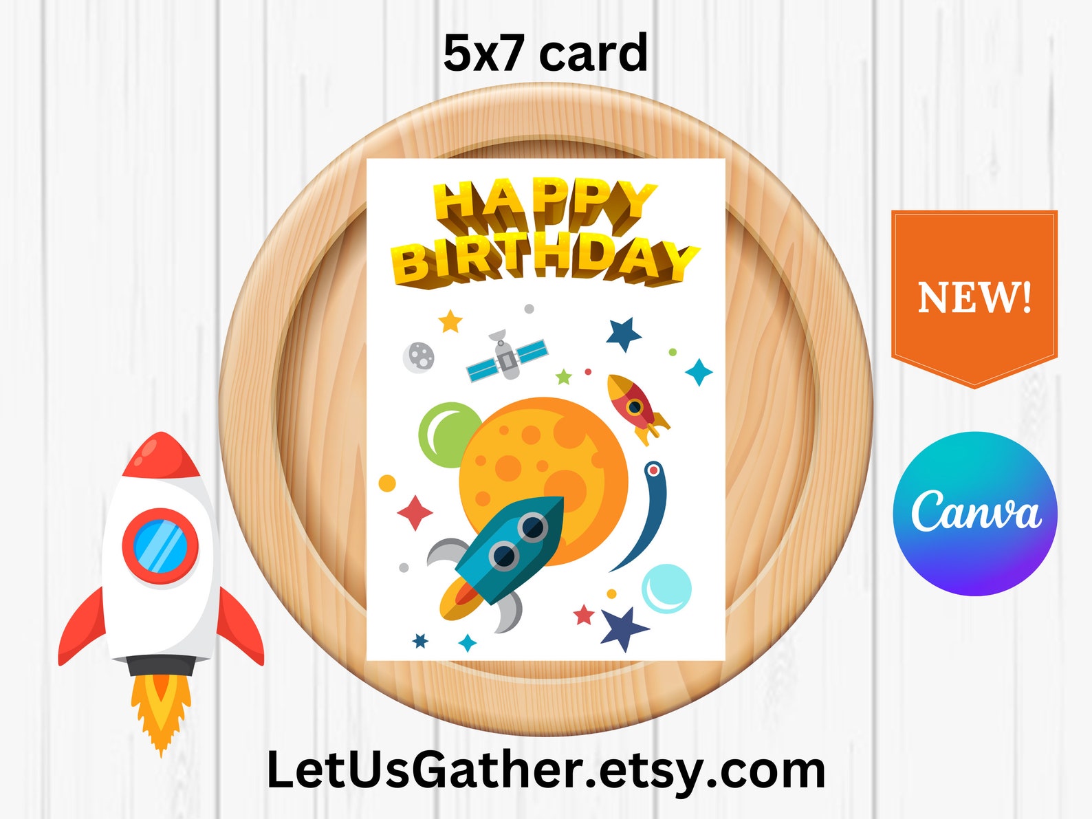 Rocket Ship Birthday Card, Outer Space Birthday Card, Handmade Birthday ...