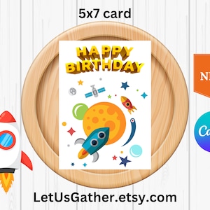 Tarjeta de cumpleaños con cohete, tarjeta de cumpleaños del espacio exterior, tarjeta de cumpleaños hecha a mano, tarjeta de cumpleaños para niños, tarjeta de cohete para niños, tarjeta de transbordador espacial