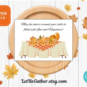 Buon Ringraziamento, Biglietto con zucche e zucche, Biglietto d'auguri autunnale, Biglietto per il tavolo del raccolto, Biglietto PDF e busta, Biglietto Cornucopia, Biglietto Girasole