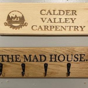 Solid Oak Key Rack Available With Or Without Engraving. Multiple Sizes Available. Hand Made. Fantastic Detailing & Heavy Duty Hooks.