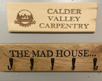 Solid Oak Key Rack Available With Or Without Engraving. Multiple Sizes Available. Hand Made. Fantastic Detailing & Heavy Duty Hooks.