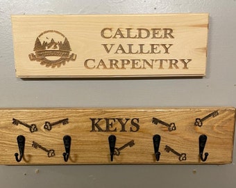 Solid Pine Key Rack, Engraved & Waxed With A Choice Of Colours. Multiple Sizes Available. Fantastic Hand Made Piece, Exceptional Quality.