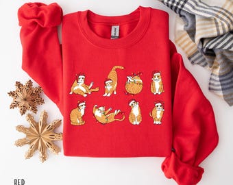 Weihnachtskatzen-Sweatshirt, süßes orangefarbenes Katzen-Sweatshirt, orangefarbener Katzenbesitzer Geschenk, orange getigerte Katzenpullover, Katzenliebhaber Geschenk für Weihnachten