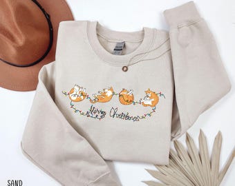 Weihnachtskatzen-Sweatshirt, süßes orangefarbenes Katzen-Sweatshirt, orangefarbener Katzenbesitzer Geschenk, orange getigerte Katzenpullover, Katzenliebhaber Geschenk für Weihnachten