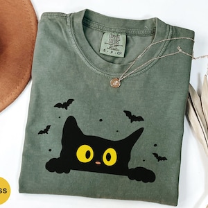 Comfort Colors® Halloween Cat Shirt, Black Cat Halloween Shirt, Cat Shirt, Ghost Cat Shirt, Cat Lover Shirt, Black Cat Shirt, Halloween cat