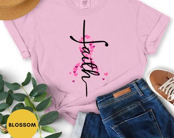Comfort Colors® Faith Shirt, Breast Cancer Shirt, Breast Cancer Survivor Tee, Christian Apparel, Breast Cancer Awareness T-Shirt,Cancer Gift