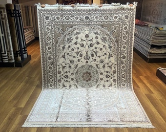 White Silk Rug, Palace Silk Rug, High Quality Silk Rug, Traditional Rug, Gorgeous Rug, Turkish Silk Rug, Oriental Silk Rug, Naturel Silk Rug