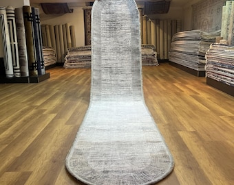 Oval Runner Rug, Gray Runner Rug, Corridor Runner, 3x13 Runner Rug, Extra Long Hallway Runner 3x13, Bamboo Silk Rug, Silk Runner Rug, Carpet