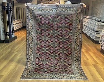Handmade Turkish Vintage Wool Rug, 4.79 x 7.08 Ft, Red Anatolian Carpet