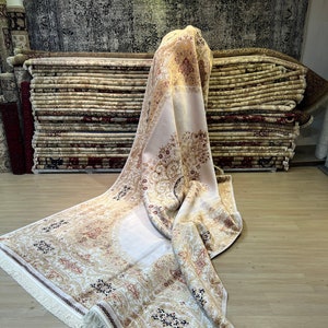 8x11 Silk Rug, Traditional Silk Rug, Classical Silk Rug, Palace Rug, Gold Silk Rug, Oversize Silk Carpet, Silk Rug For Living Room, 8x11 Rug