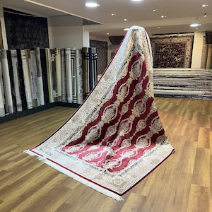 Shawl Pattern Silk Rug, Burgundy Silk Rug, Aesthetic Silk Rug, Large Rug, Luxurious Silk Rug, 7x10 Area Rug, Traditional & Classic Silk Rug