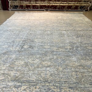 8 x 10 blauw Turks vloerkleed, gedempt oversized tapijt afbeelding 7