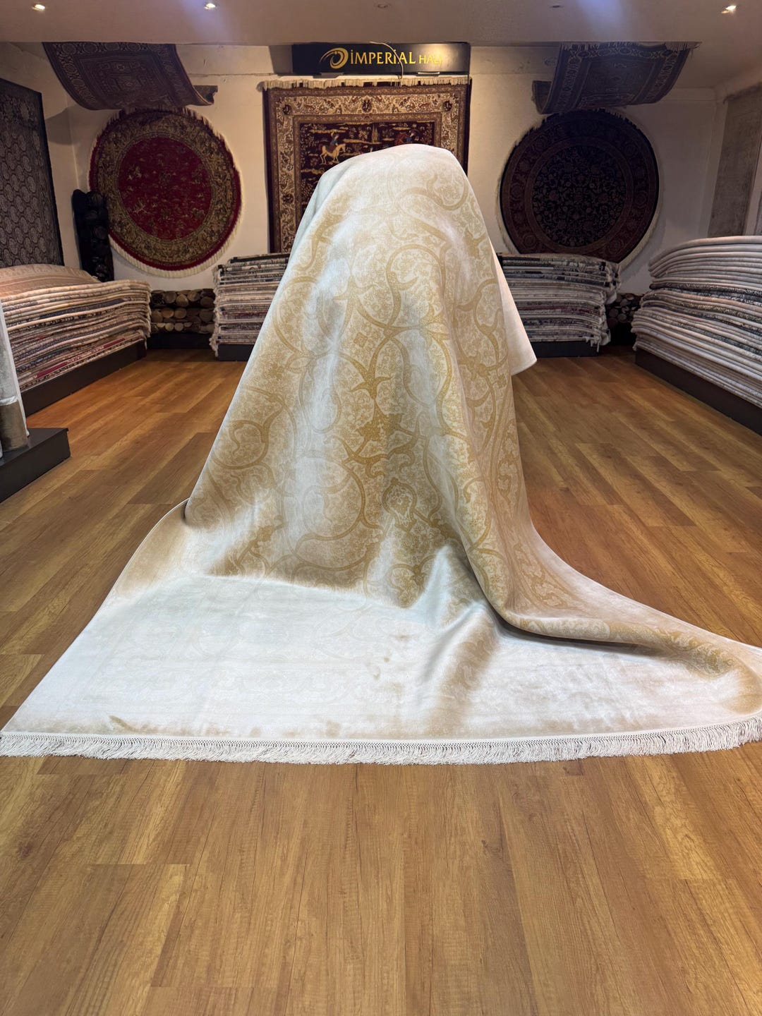 Solid Color Silk Rug 7x10 Ft Silk Area Rug, Top Quality Silk Rug, Cream Silk Rug, Large Silk ...