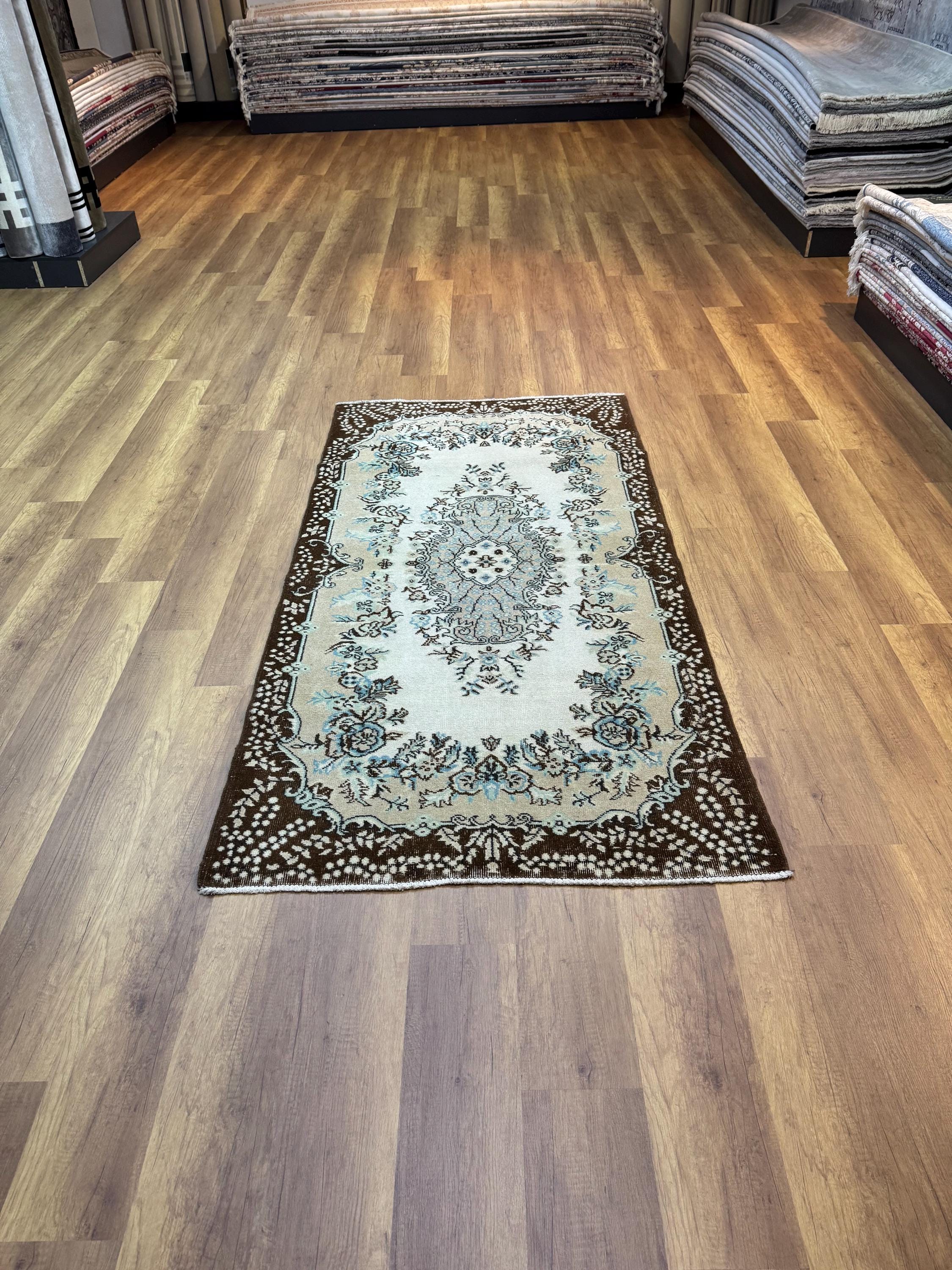 Boho Rug, Wool Carpet, Turkish Area Rug, Anatolian Rug, Vintage Rug, 4x7 Runner Rug, Office Rug, Rug For Gift, Cream Brown Rug, Gorgeous Rug