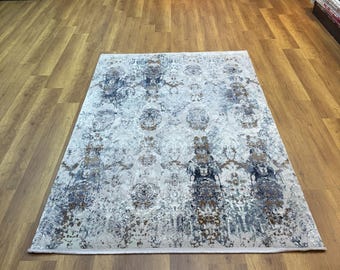 Blue Silk Rug, Abstract Design Rug, Modern Rug, Bamboo Silk Rug, 5x8 Premium Rug, Area Rug, Large Rug, Blue Brown Rug, Floor Rug, Home Decor