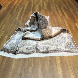 Anatolian Silk Rug, 7x10 Silk Carpet, Beige Silk Rug, Oriental Silk Rug, Large Carpet, Gift For Here, Unique Silk Rug, Top Quality Silk Rug