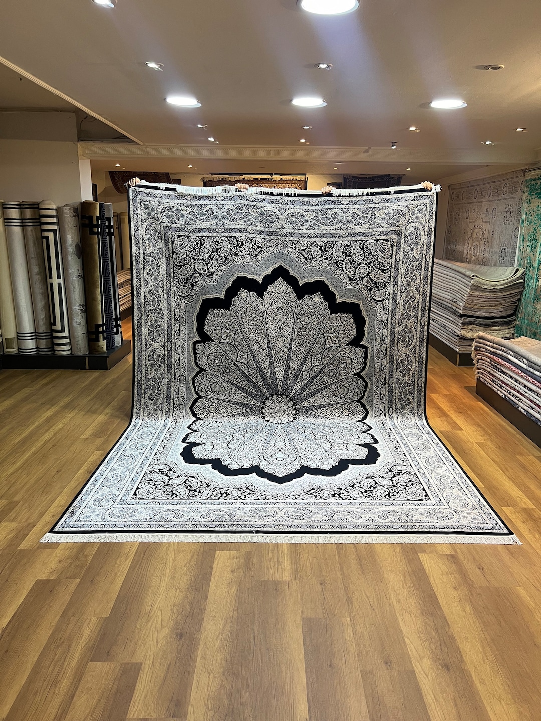 Black Bamboo Silk Rug, Oversized Turkish Palace Design, 7.9x11.5 Ft - Etsy
