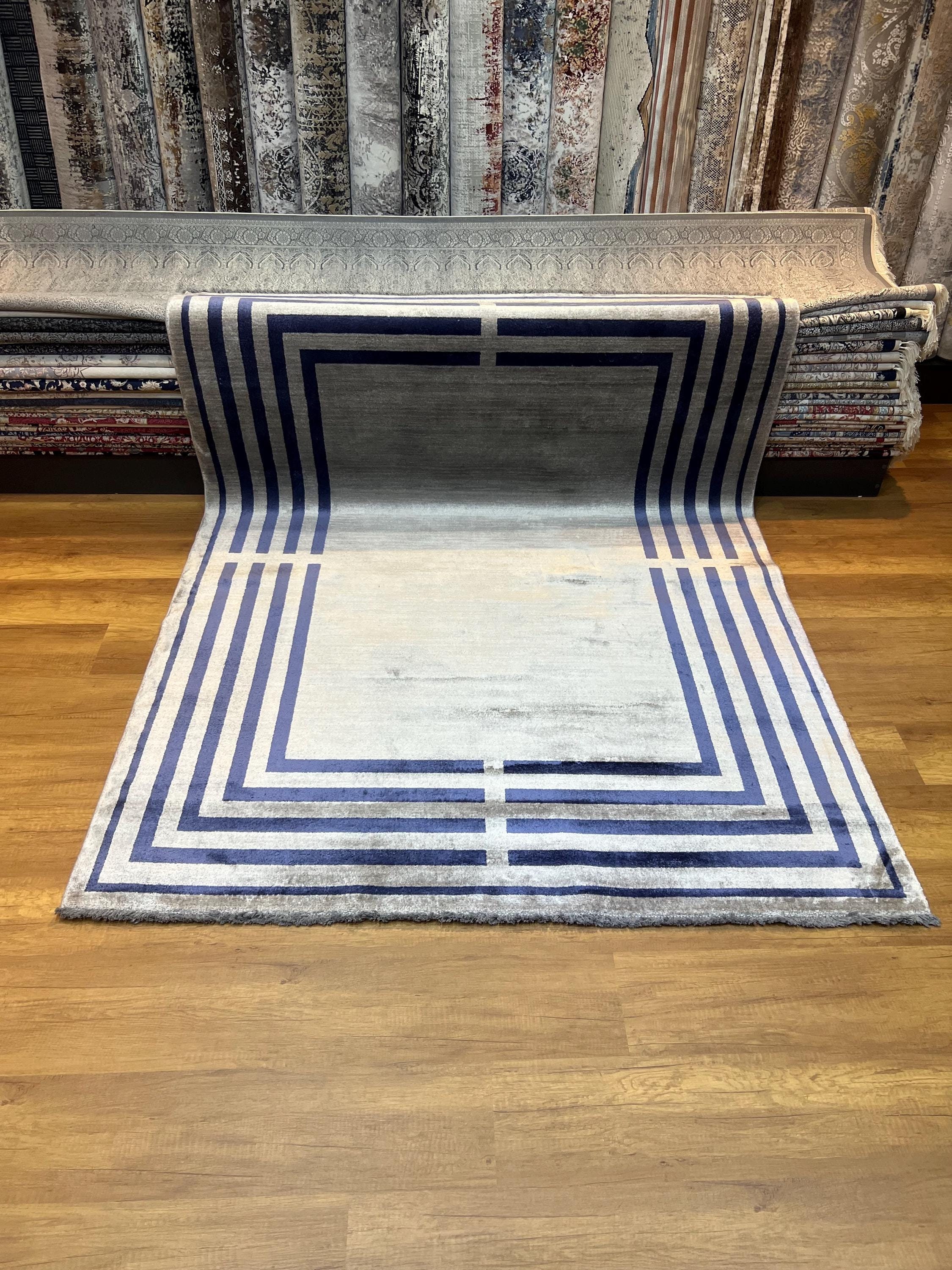 Teppich 200x250, Teppich Grau-Marineblau, Teppich Fr Esszimmer, Bambus  Teppich, Seidenteppich, Wohndekor - Etsy.de
