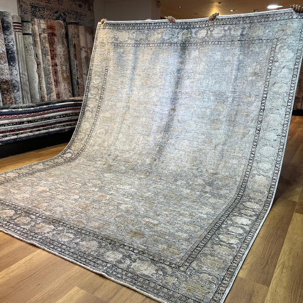 8x10 Silk Rug, Oversize Oushak Rug, Gray Cream Carpet, Turkish Silk Rug, Living Room Rug, Hiqht Quality Silk Rug, Soft Rug, Gorgeous Carpet