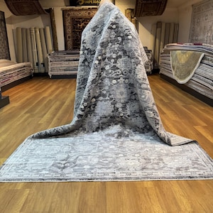 7x10 ft Oushak Area Rug, Gray Silk Rug, Large Carpet, Bamboo Silk Rug, Living Room Rug, Top Quality Silk Rug, 7x10 Area Rug, Home Decor Rugs