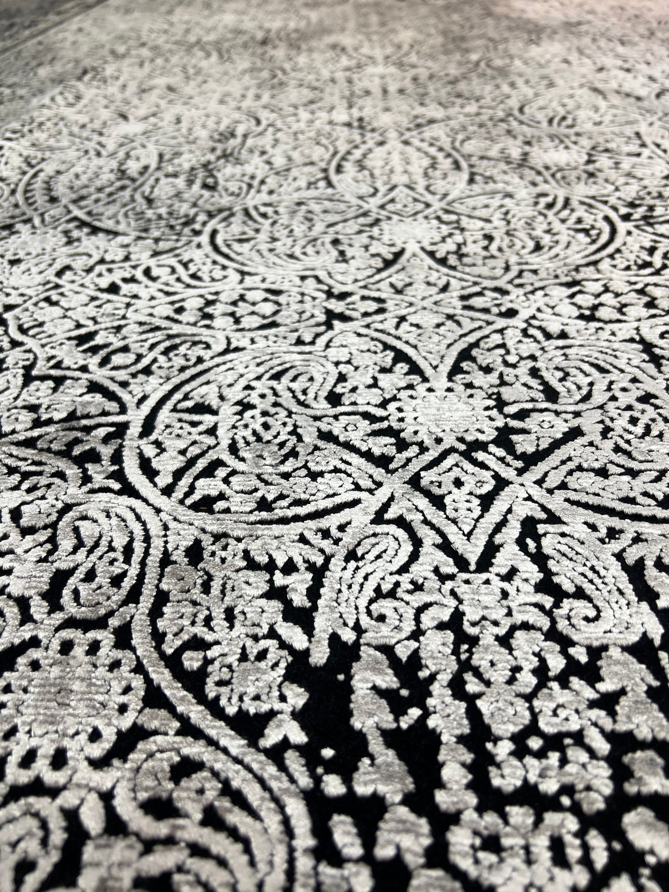 Black Silver Rug, 8x11 Silk Rug, Oversize Silk Rug, Living Room Rug ...