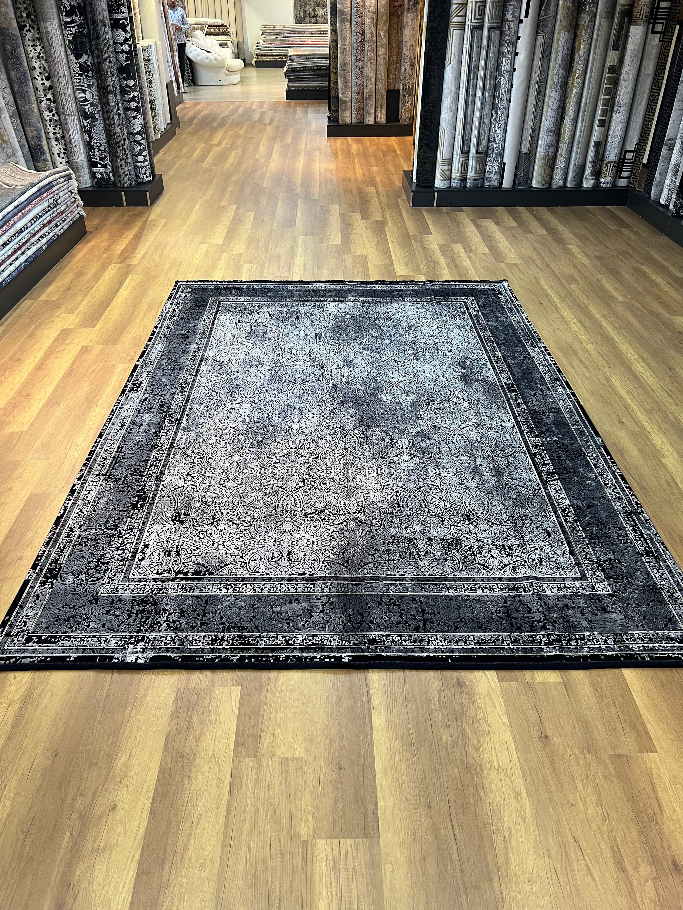 Black Silver Rug, 8x11 Silk Rug, Oversize Silk Rug, Living Room Rug ...