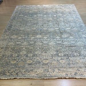 8 x 10 blauw Turks vloerkleed, gedempt oversized tapijt afbeelding 9