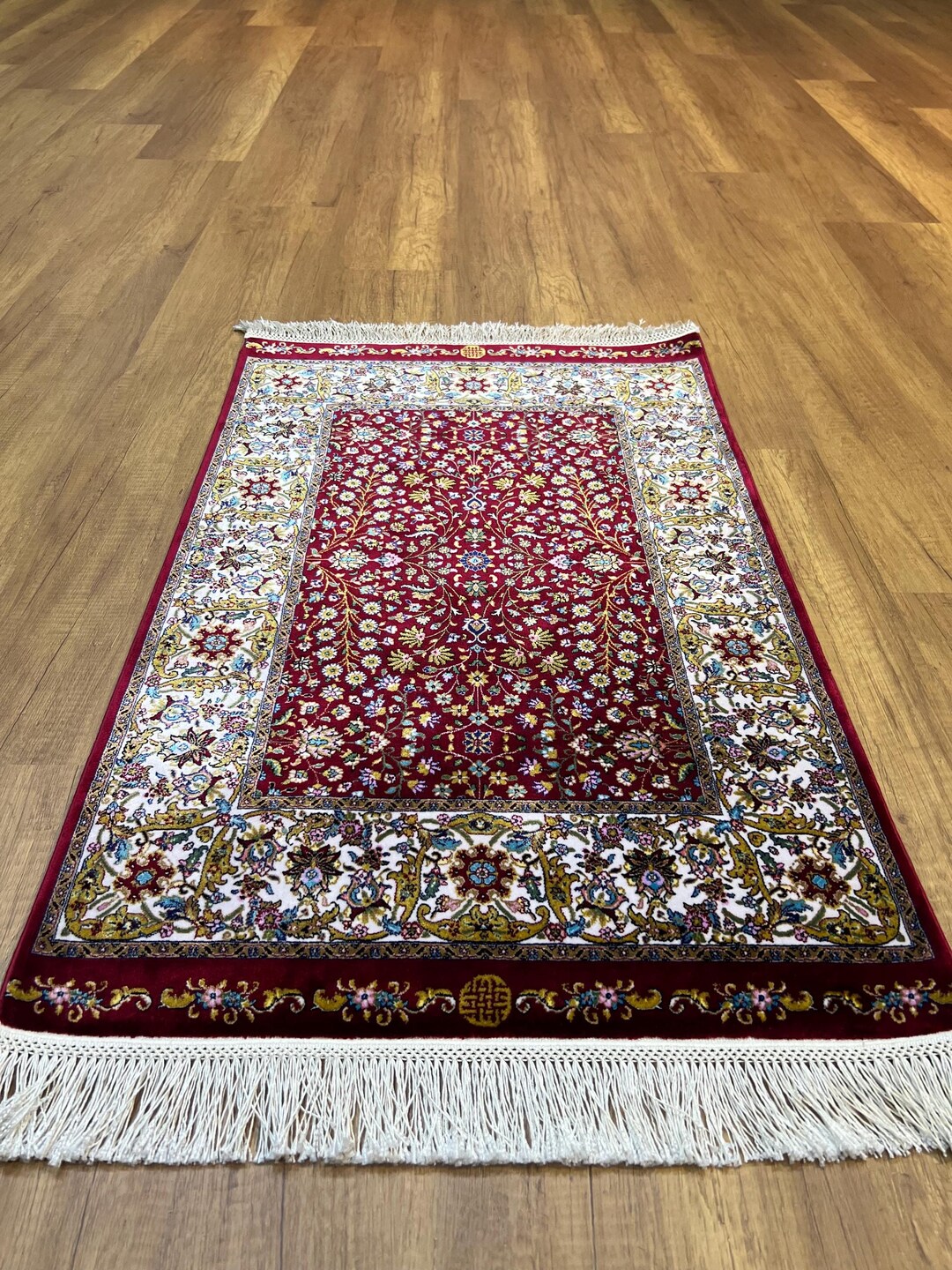 Turkish Rug Small Red Bamboo Silk Rug, Small Turkish Carpet, Hereke Style (1.87 X 2.95 Ft ...